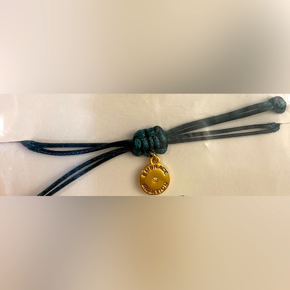 TORY BURCH “Embrace Ambition” Gold-Tone & Green Tie-Rope Bracelet, NIP - Picture 6 of 6